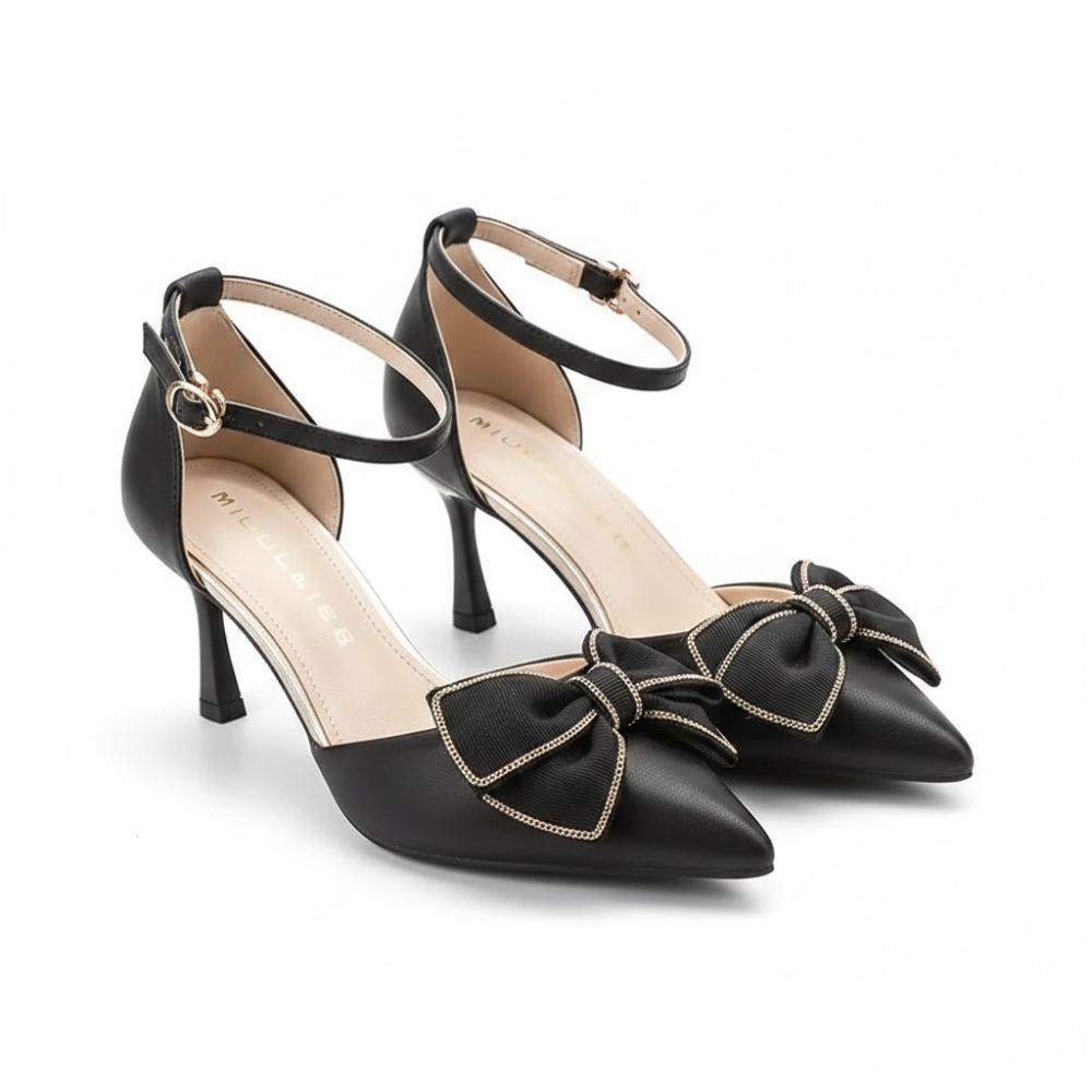 Amelia | Elegant Satin Bow Pointed Stiletto Heels
