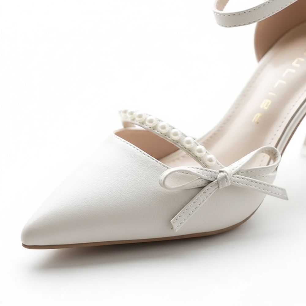 Sophia | Elegant Pearl Bow Ankle Strap Heels