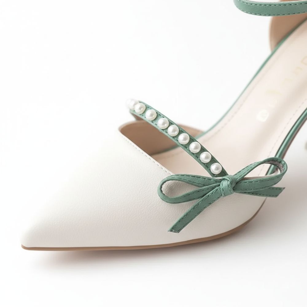 Sophia | Elegant Pearl Bow Ankle Strap Heels