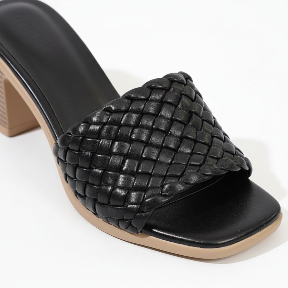 Olivia | Elegant Woven Slip On Peep Toe Heel Sandals