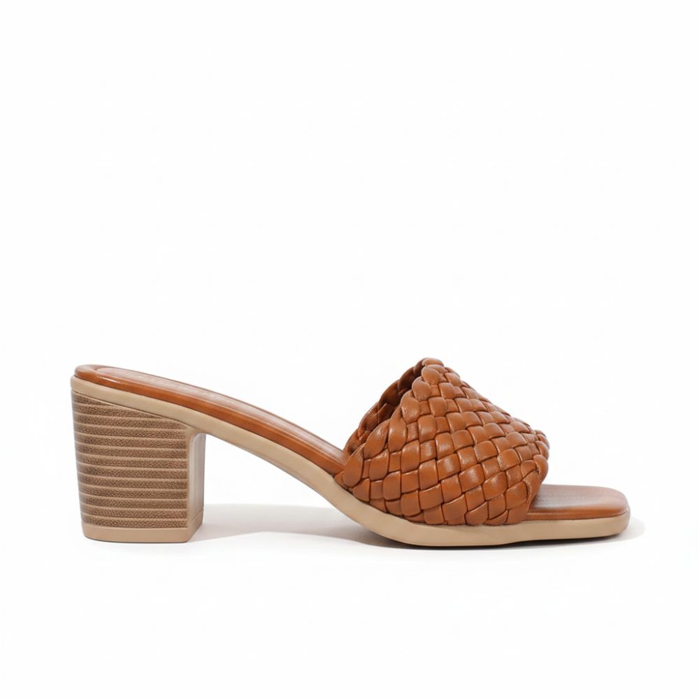 Olivia | Elegant Woven Slip On Peep Toe Heel Sandals