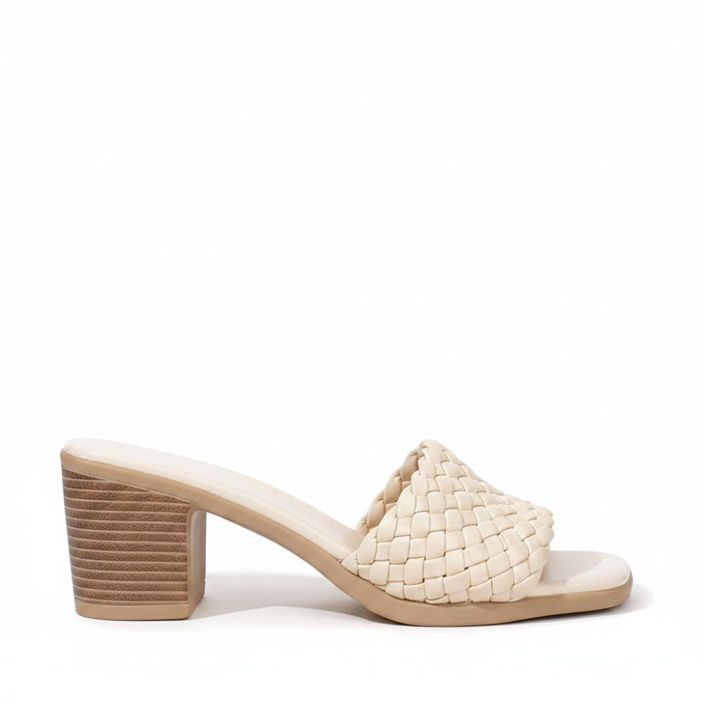 Olivia | Elegant Woven Slip On Peep Toe Heel Sandals