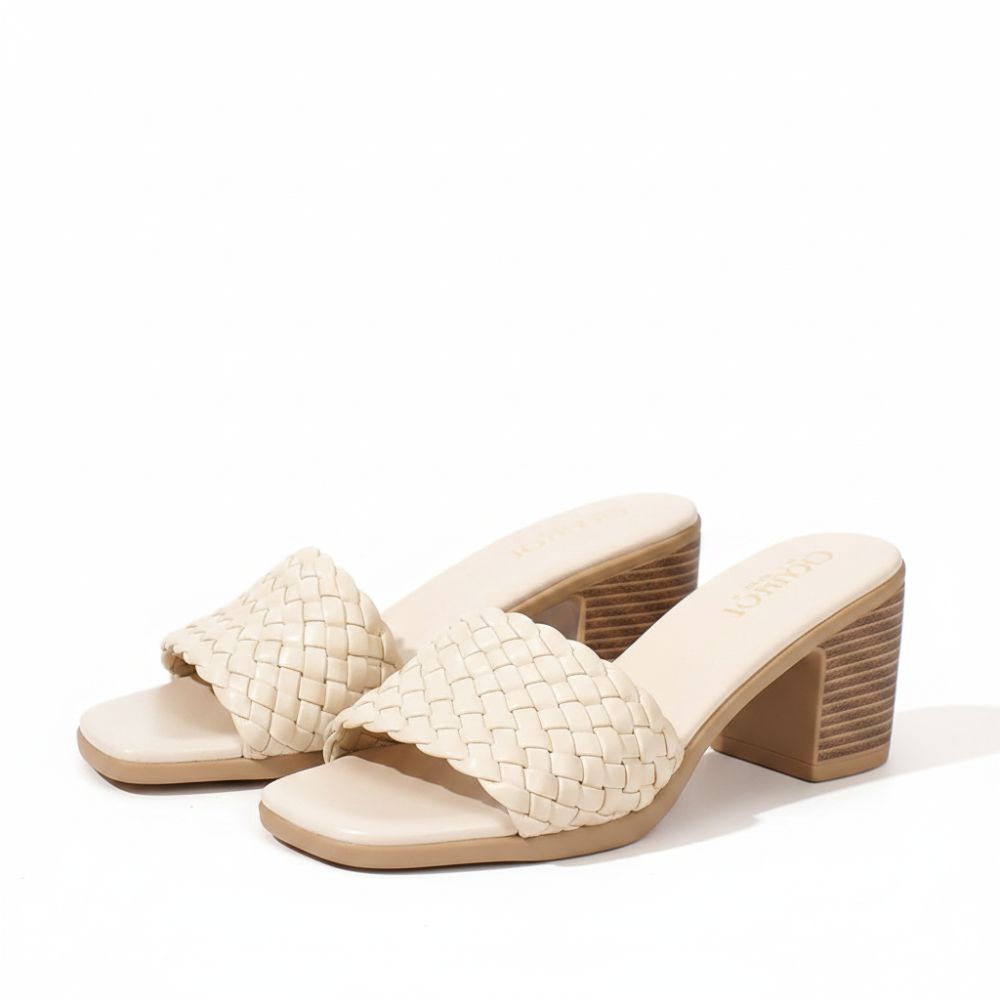 Olivia | Elegant Woven Slip On Peep Toe Heel Sandals