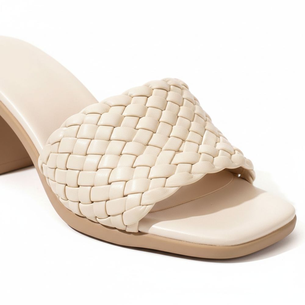 Olivia | Elegant Woven Slip On Peep Toe Heel Sandals