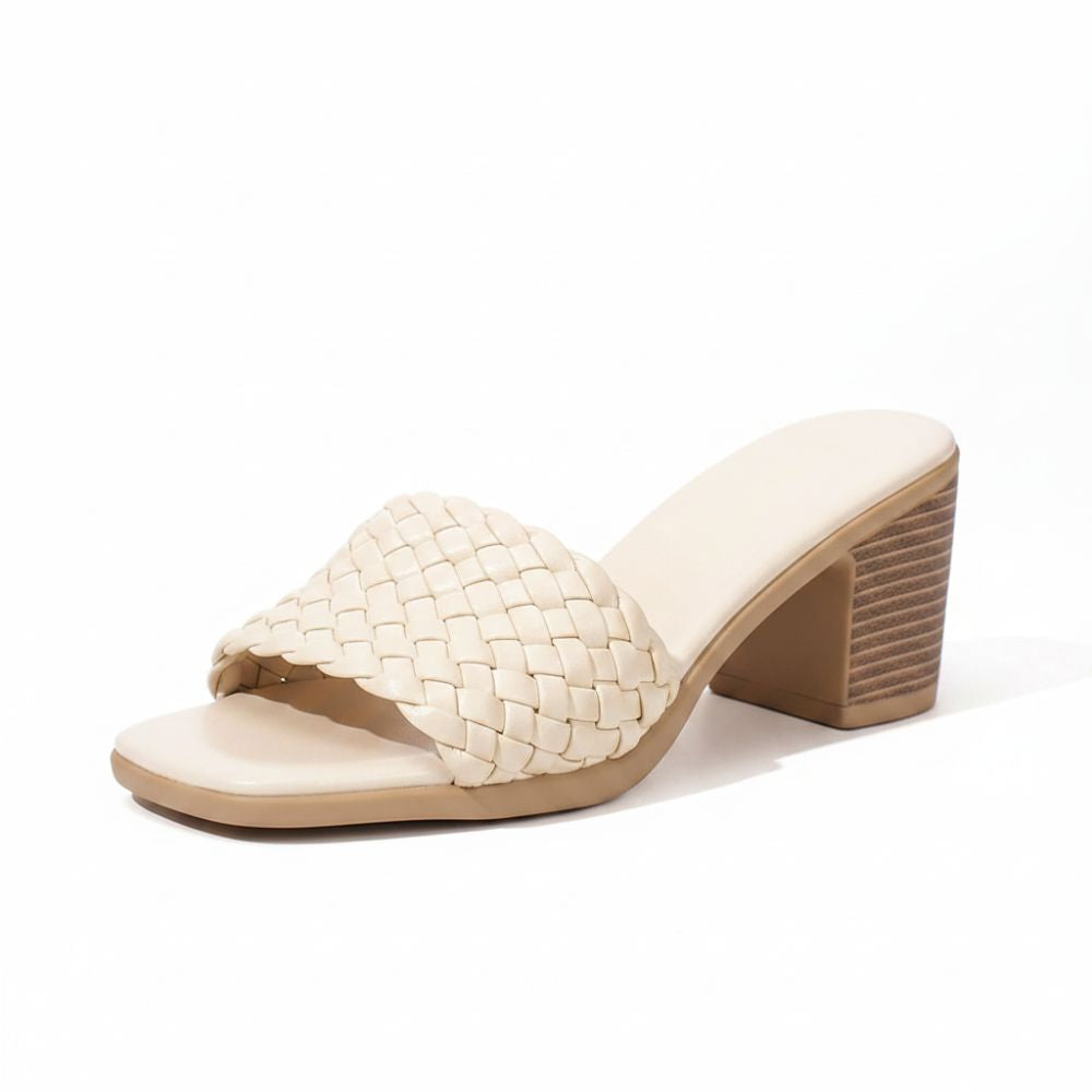 Olivia | Elegant Woven Slip On Peep Toe Heel Sandals