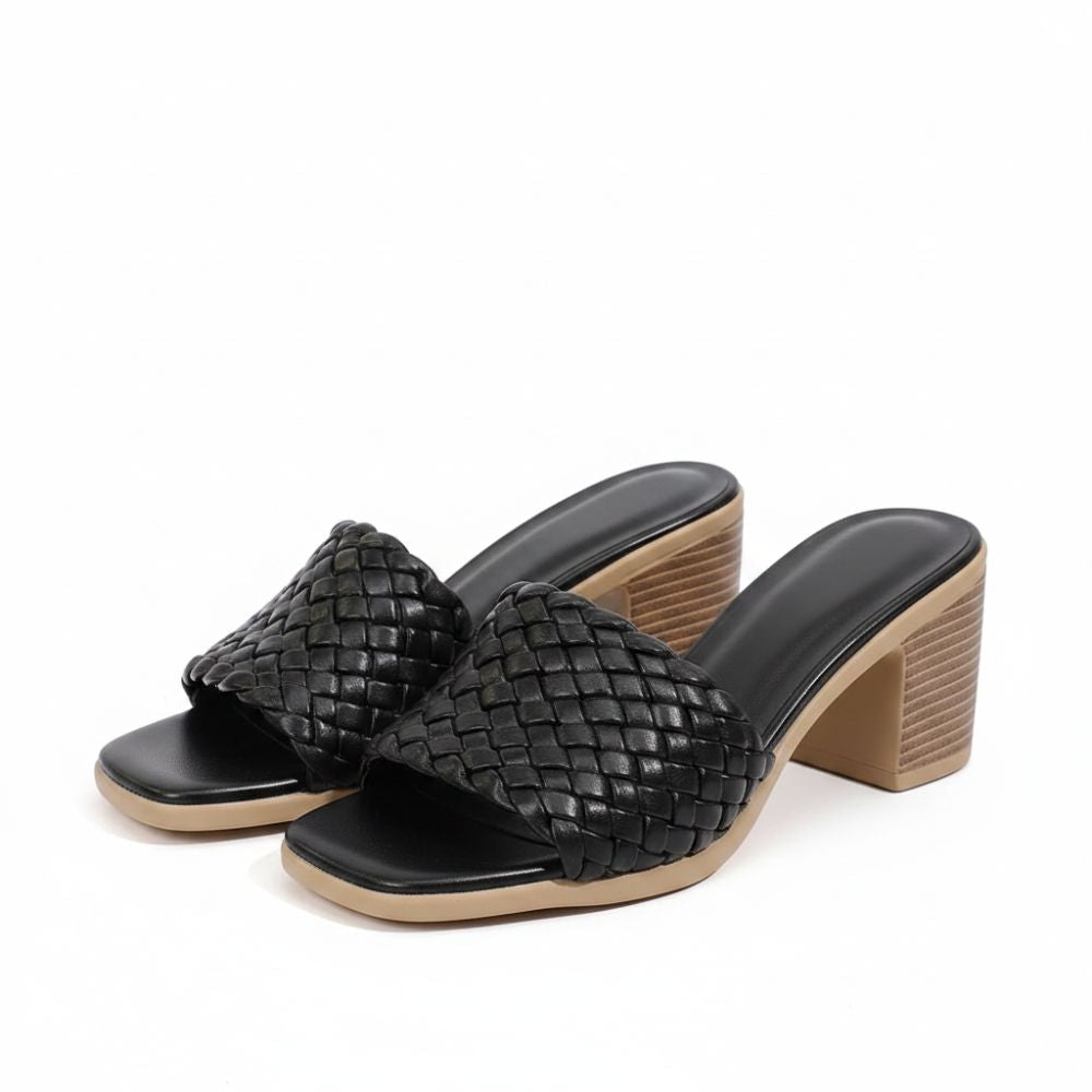Olivia | Elegant Woven Slip On Peep Toe Heel Sandals