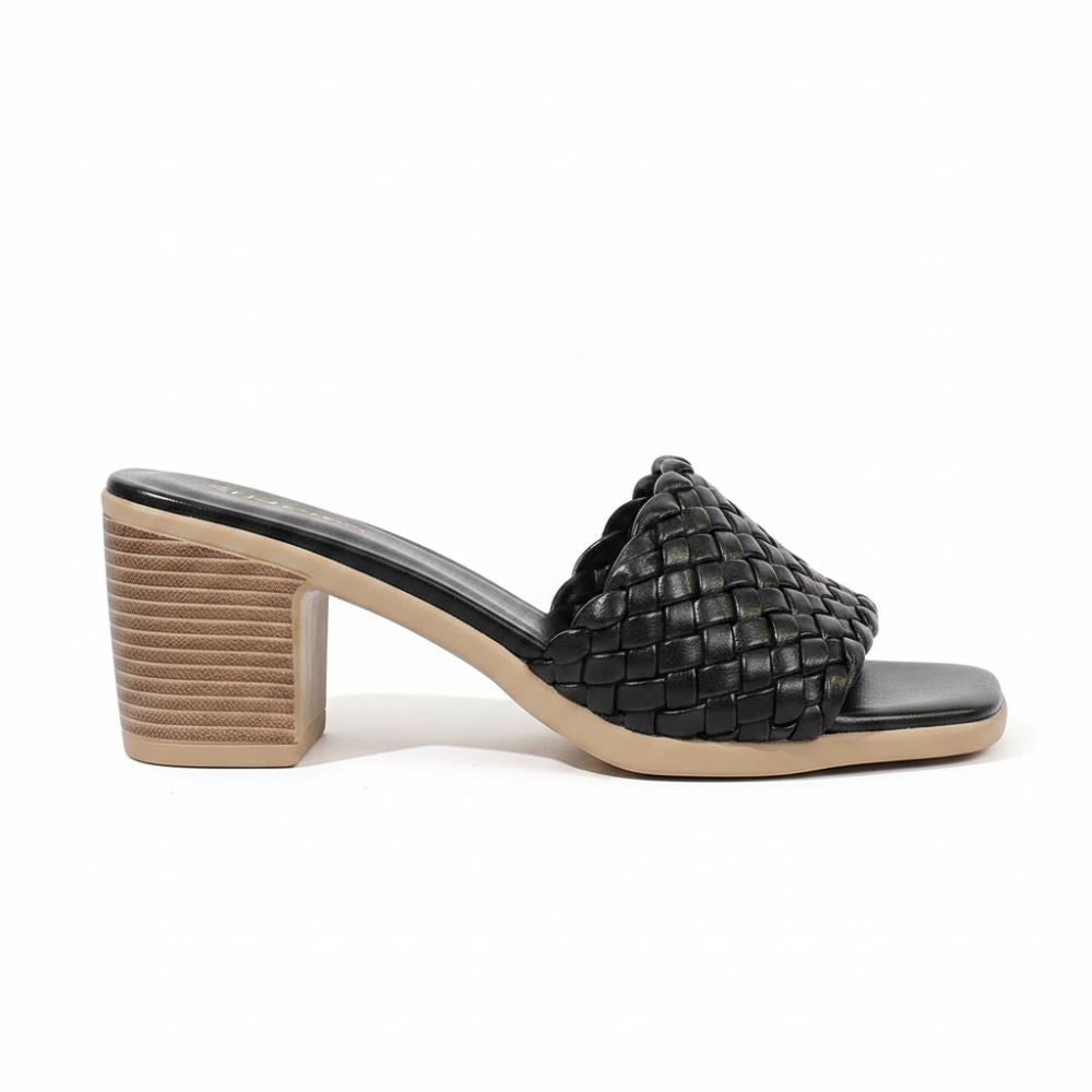 Olivia | Elegant Woven Slip On Peep Toe Heel Sandals