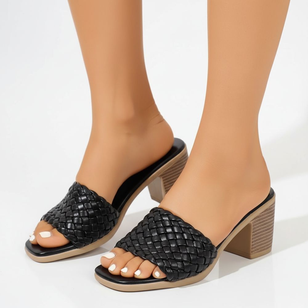 Olivia | Elegant Woven Slip On Peep Toe Heel Sandals