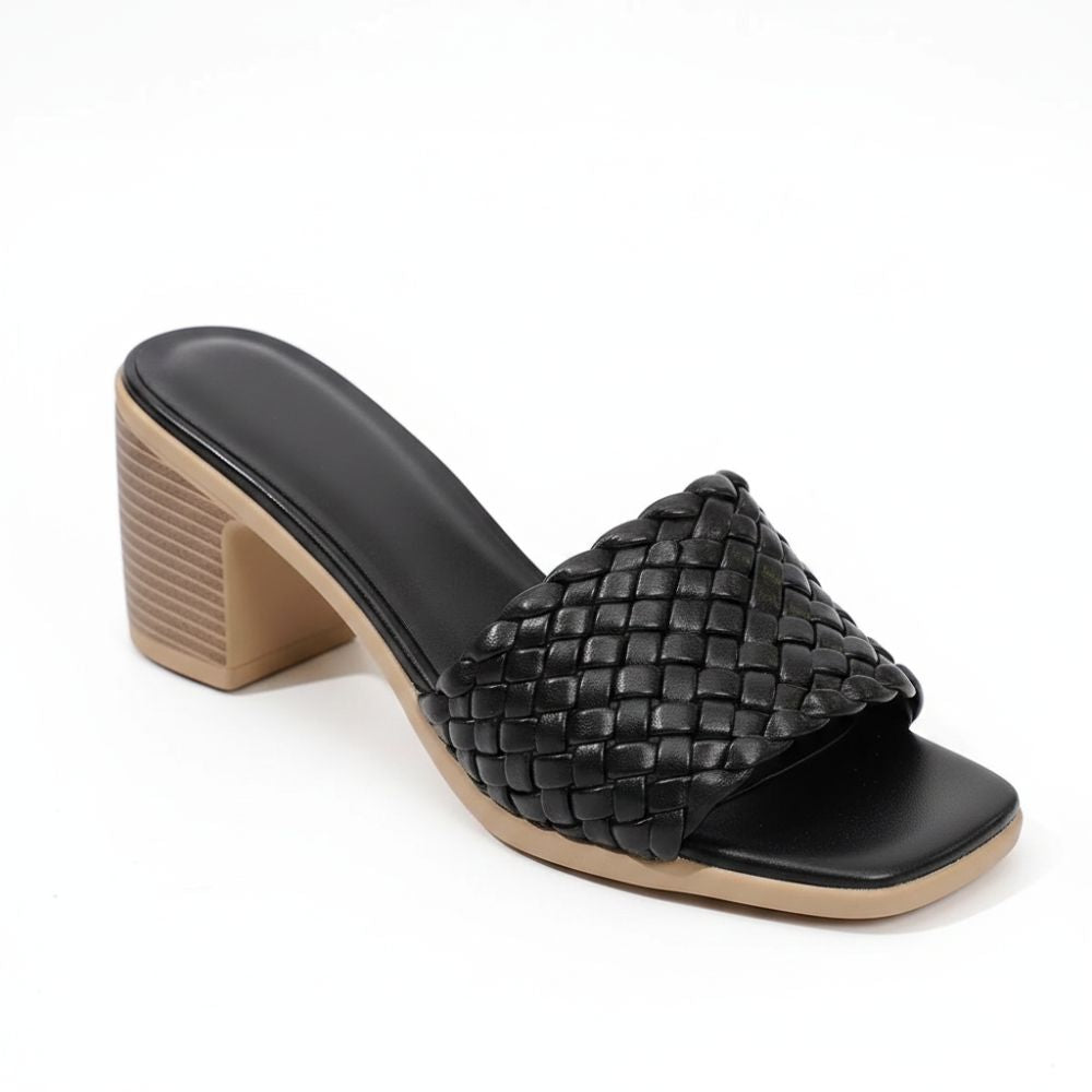 Olivia | Elegant Woven Slip On Peep Toe Heel Sandals