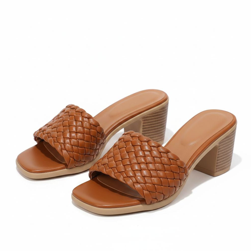 Olivia | Elegant Woven Slip On Peep Toe Heel Sandals