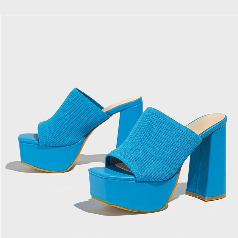 Mae chunky platform block heels - Blue