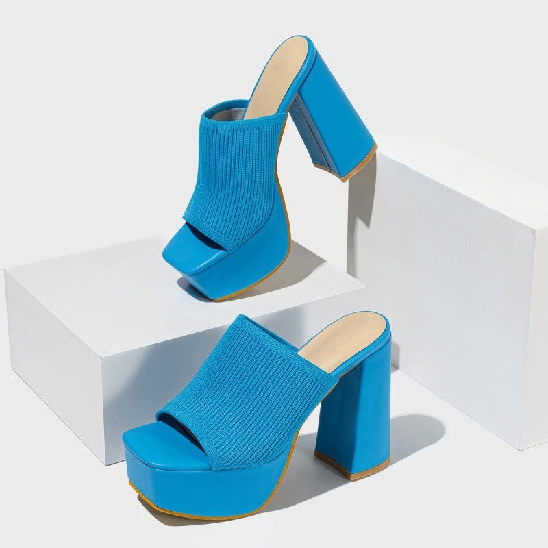 Mae chunky platform block heels - Blue