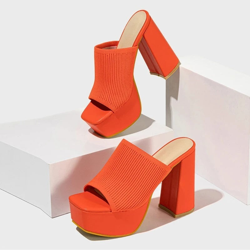 Mae chunky platform block heels - Orange