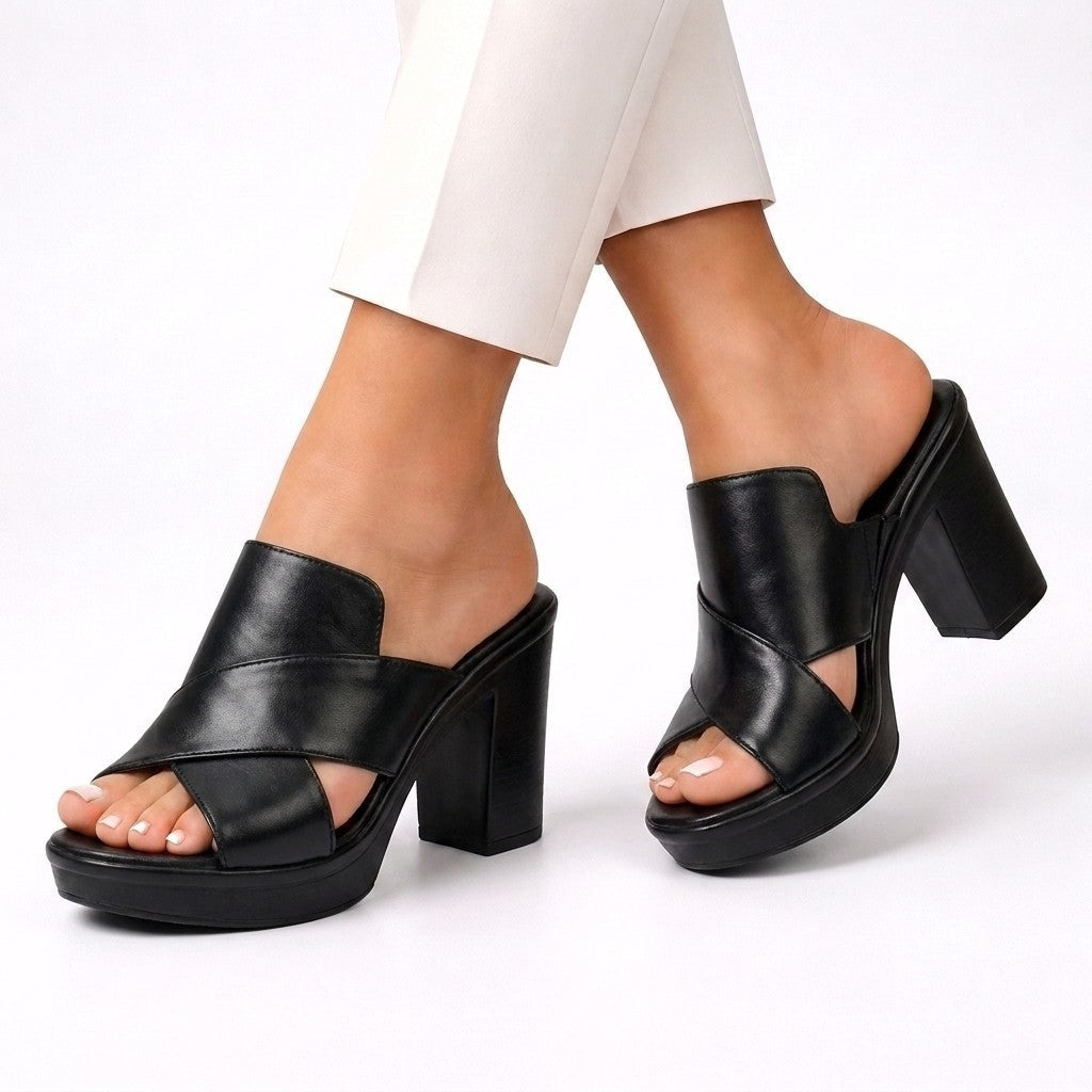 Mara platform block heel sandals - Black