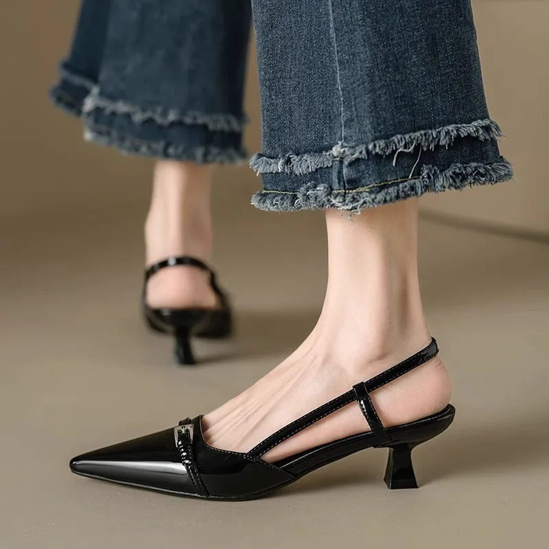 Perla pointed slingback heels - Black detail