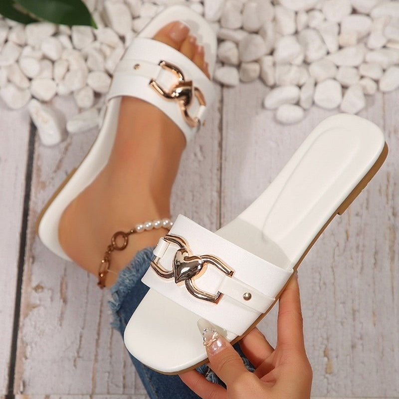 Perla flat slide sandals - White