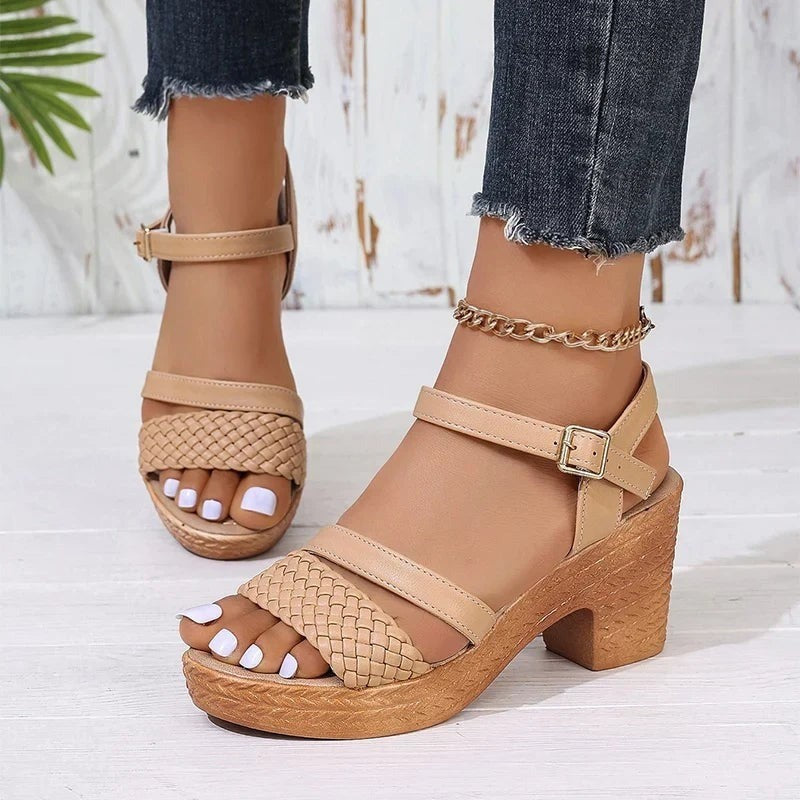Sasha platform block heel sandals - Beige