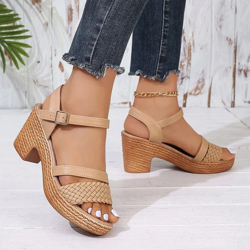 Sasha platform block heel sandals - Beige
