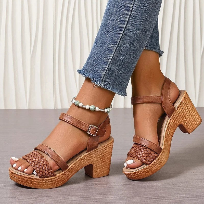 Sasha platform block heel sandals - Brown