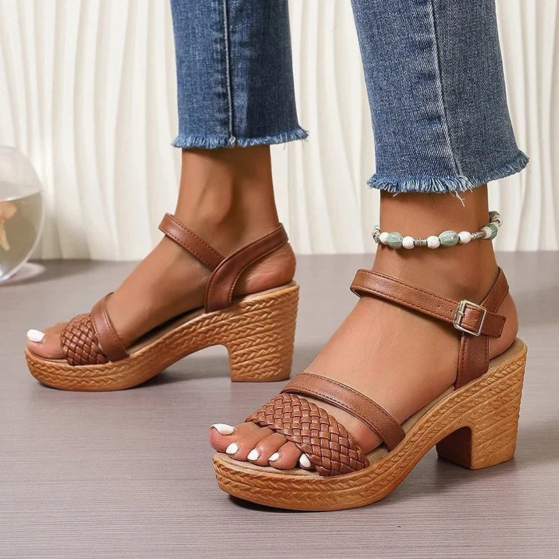 Sasha platform block heel sandals - Brown