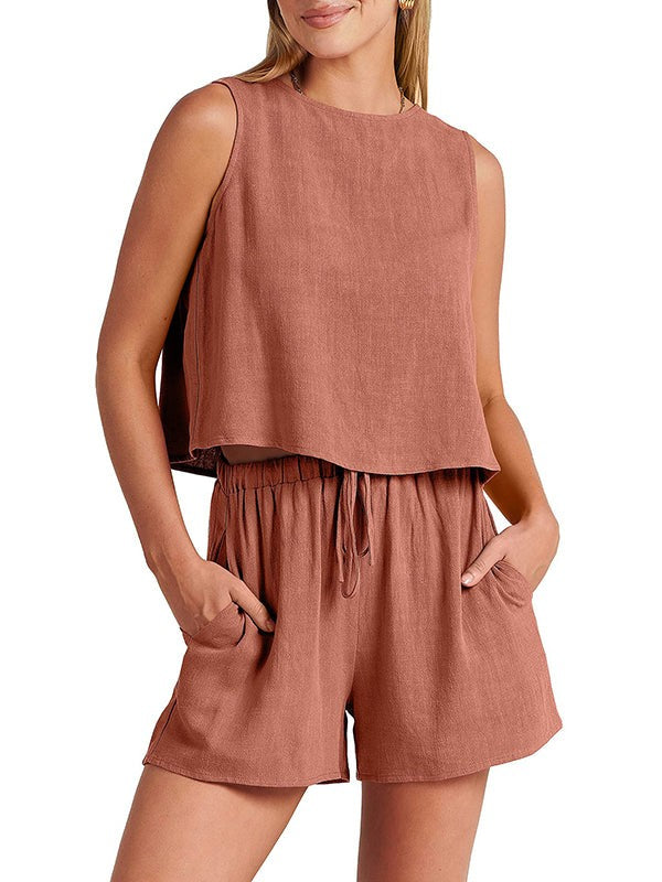 Flora linen 2 piece short set - Red