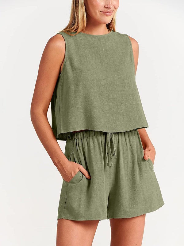 Flora linen 2 piece short set - detail