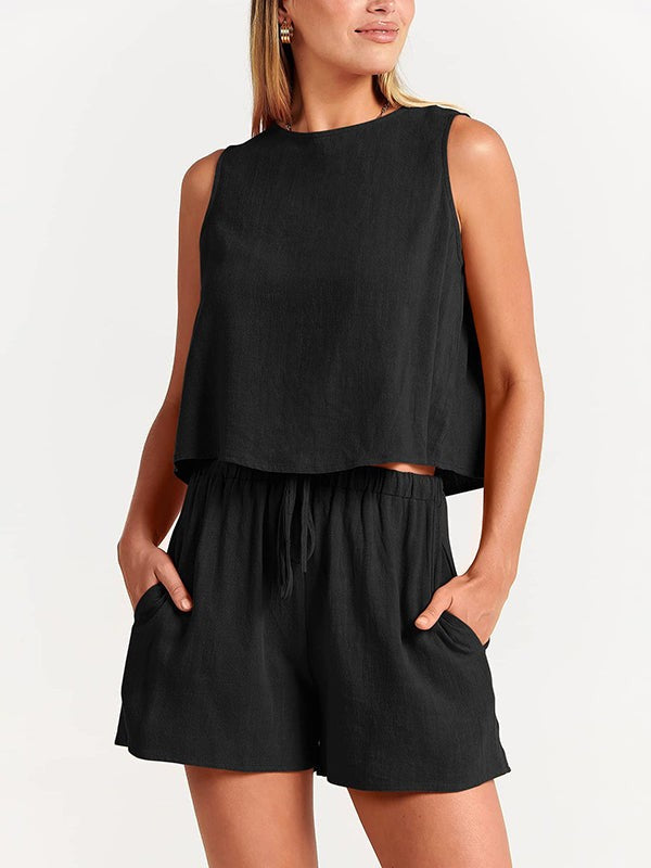 Flora linen 2 piece short set - detail