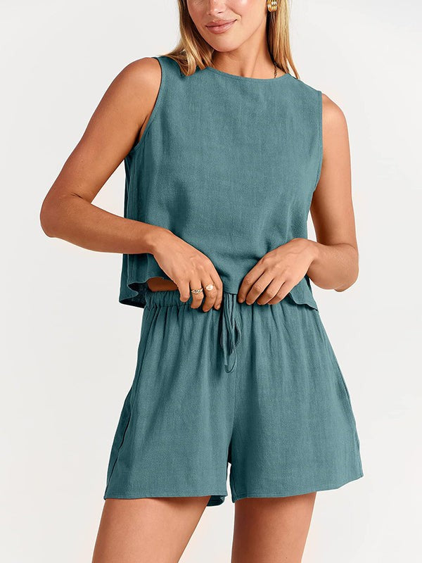 Flora linen 2 piece short set - detail