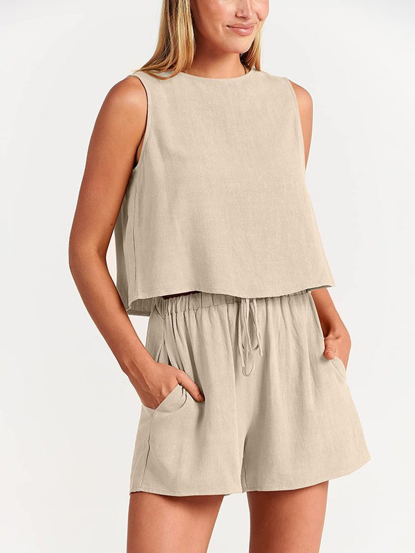 Flora linen 2 piece short set - detail