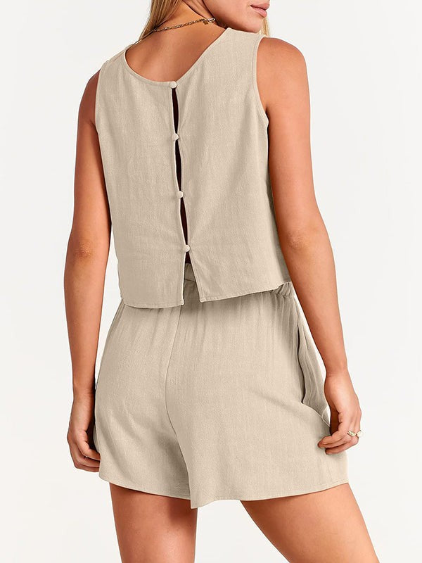 Flora linen 2 piece short set - detail