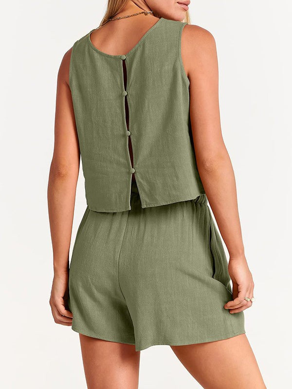 Flora linen 2 piece short set - detail