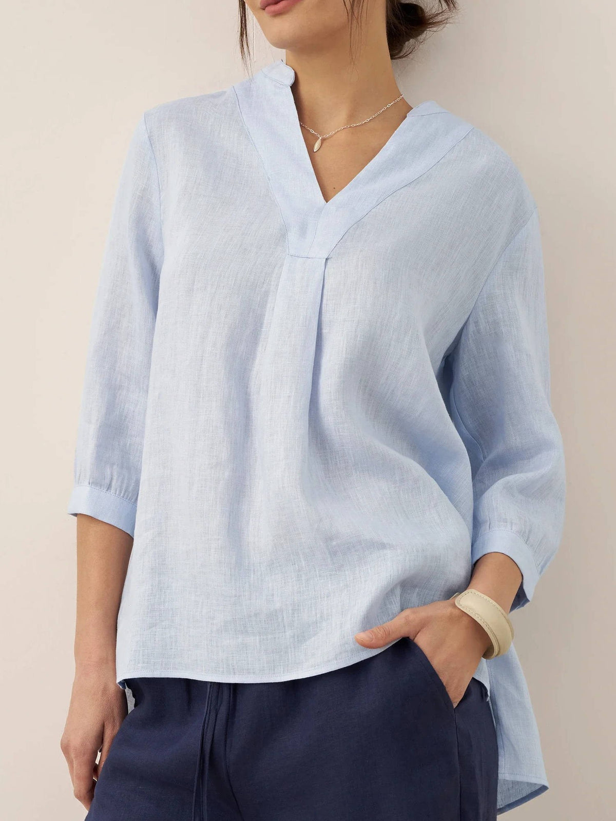 Lena V neck linen shirt - Light Blue