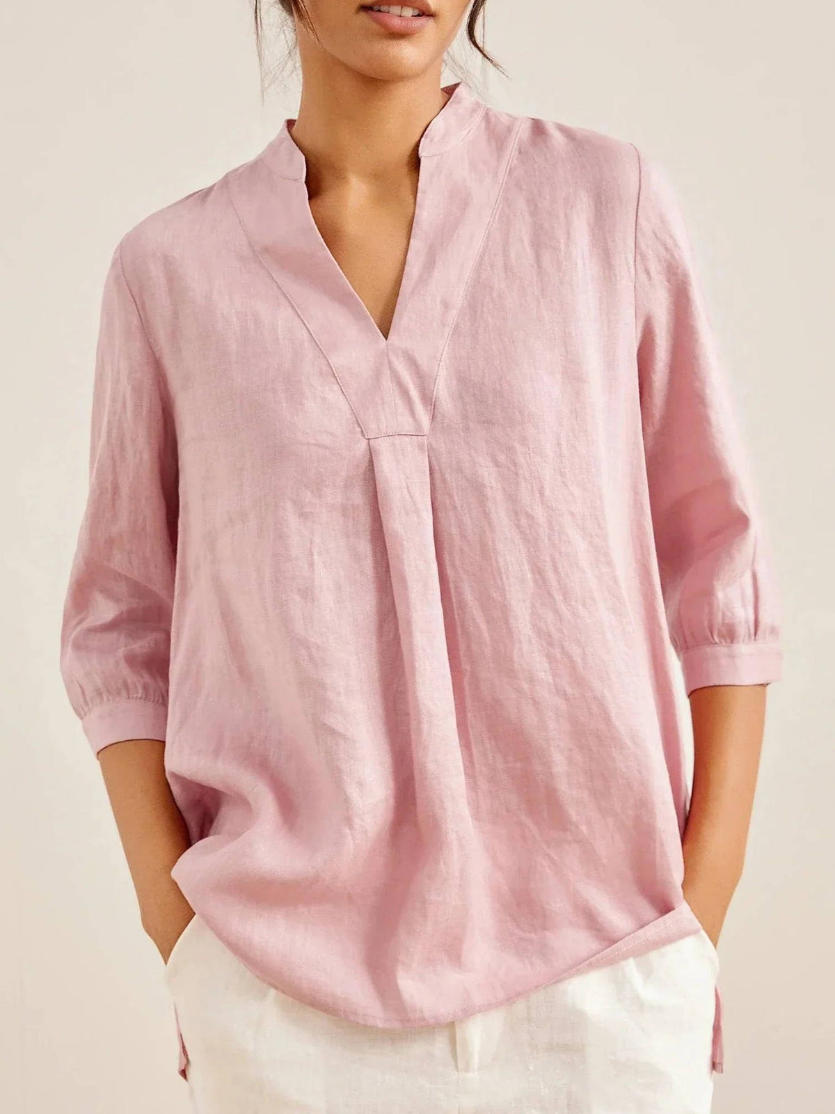 Lena V neck linen shirt - Pink