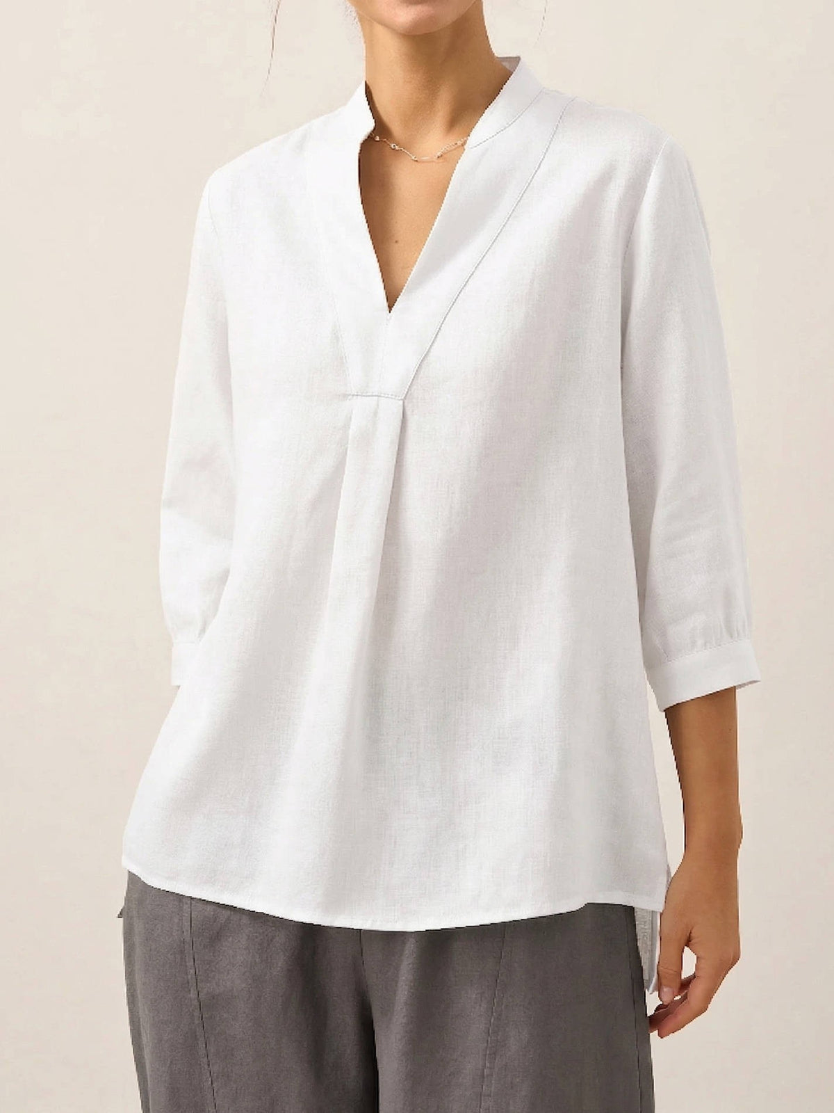 Lena V neck linen shirt - White